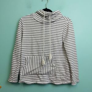 Roolee Mock Neck Stripe Sweater with Pocket on Front size Medium